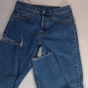 Levi's 501 Big E Cut Off Denim Jeans Size 28 Classic Casual Minimalist Fall